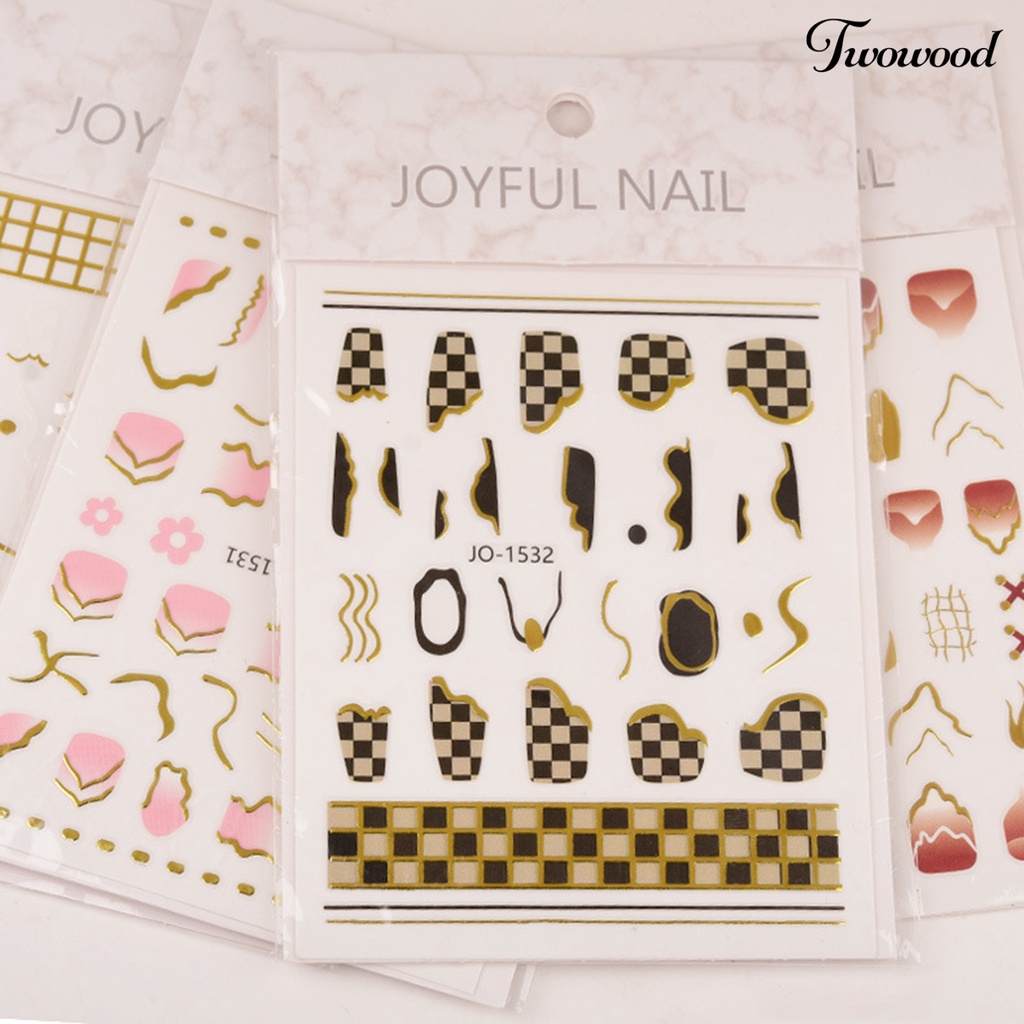 Twowood Stiker Kuku Motif Geometri 3D Ultra Tipis Untuk Dekorasi Nail Art / Manicure