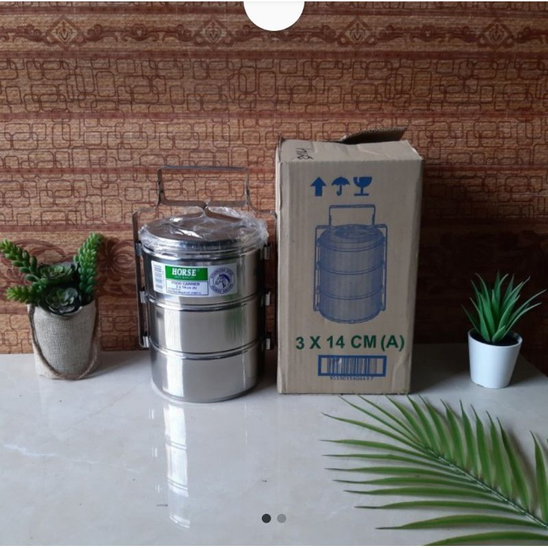 Rantang Stainless Steel 14x3 tipe Jepit & Susun merk Horse Malaysia