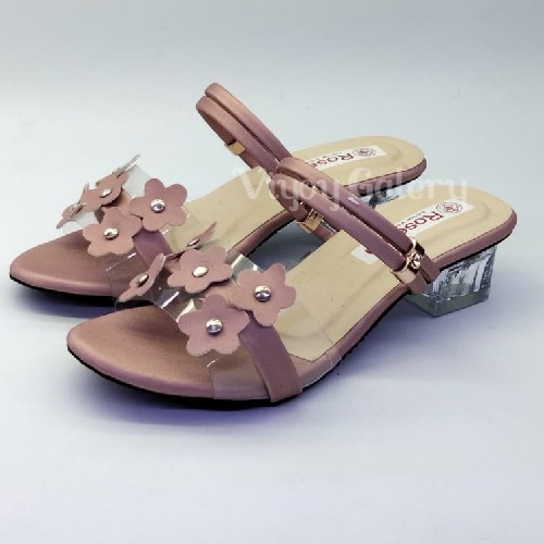 Sandal Heels Kaca Anak Sampai Dewasa Heels Hak Kaca Mika Bunga