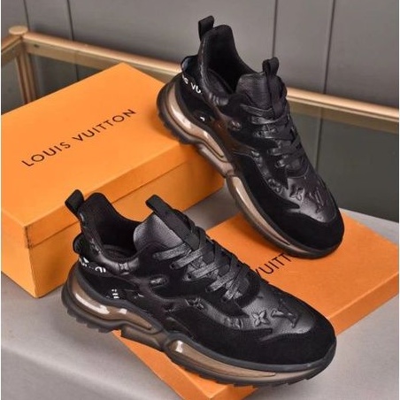 sepatu lv sneaker pria kualitas mirror shoes men lou is vuitton hitam kulit