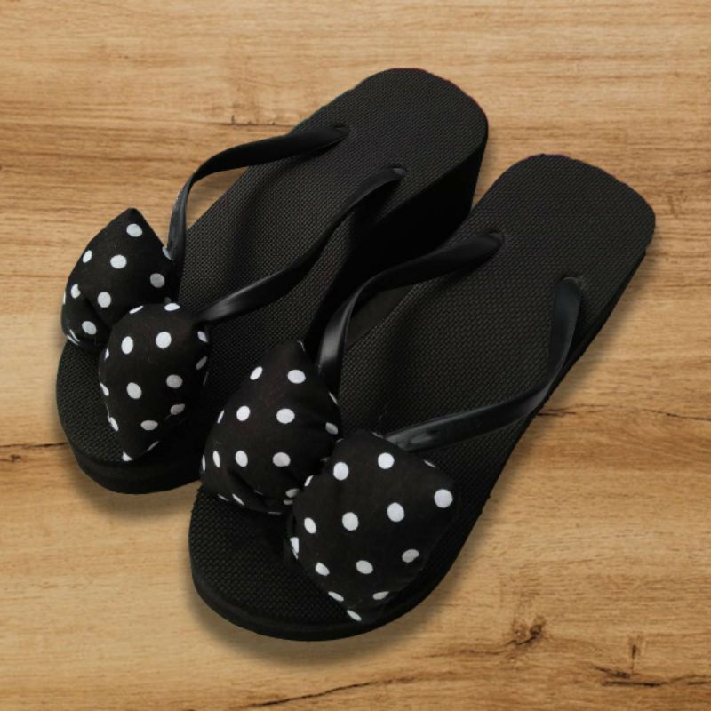 sandal wedges wanita murah warna HITAM motif jepit sise 37-42 wedgespompom wedgesPita