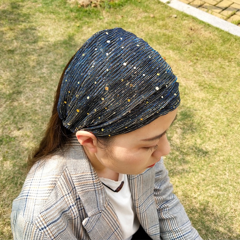 Bandana Bando Double layer payet lebar ikat kepala mencuci penutup wajah syal rambut putih aksesoris rambut