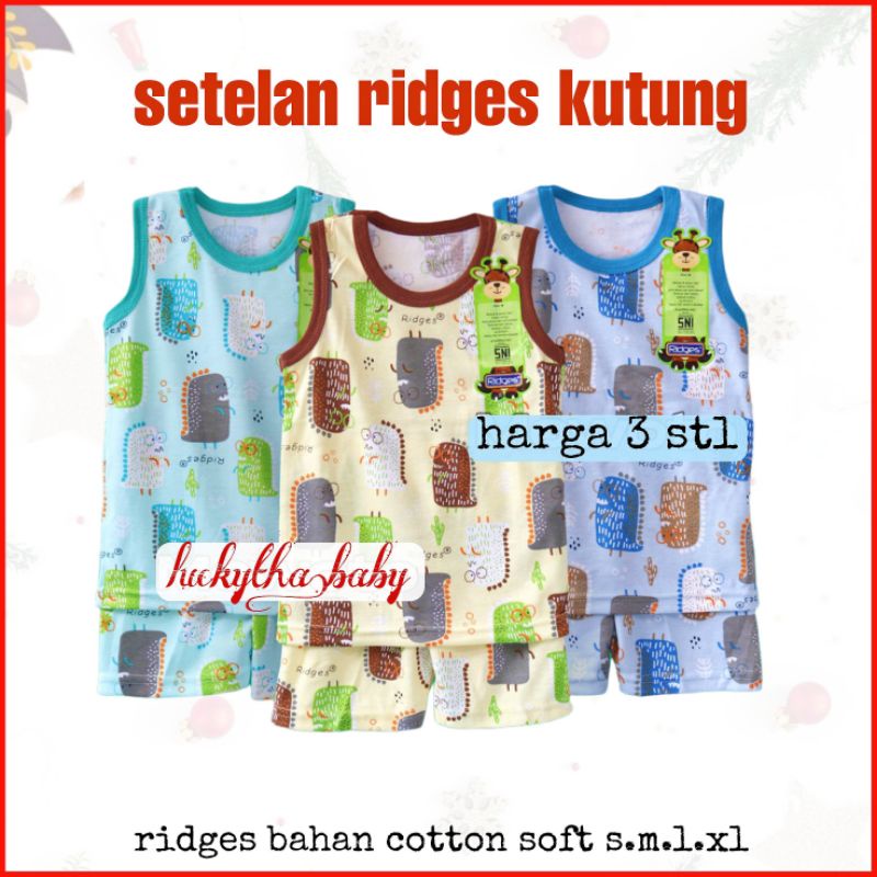 3pcs_ setelan kutung RIDGES Dinoland adventure ,  OCEAN PARK,  Dino on desert , jurasic park ,rainbow cats,Lion roar/ setelan singlet bayi size 0-12 bulan / stl ridges kutung