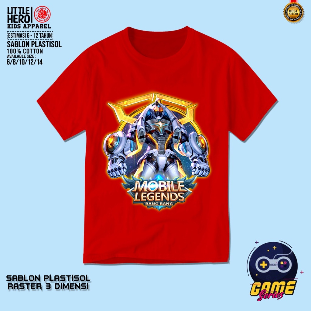 KAOS ANAK 3PCS 99RB LITTLE HERO GAMING SERIES BAHAN KATUN SABLON PLATISOL RASTER 3 DIMENSI 6-12 TAHUN