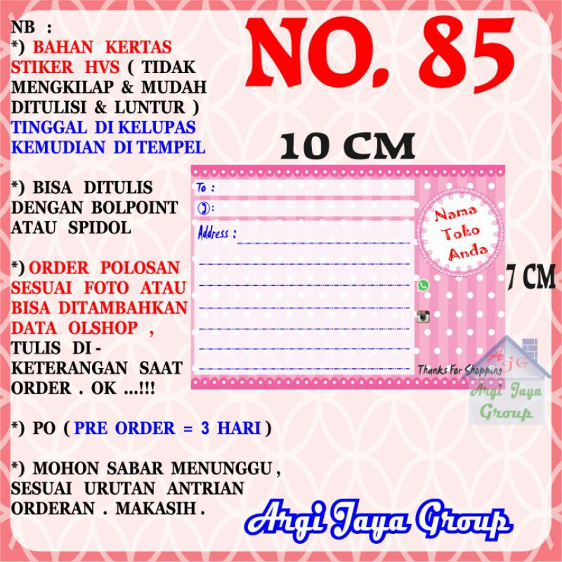 

Stiker HVS - Stiker Pengiriman - Sticker Alamat Olshop Murah Nomer 85 - 10x7cm
