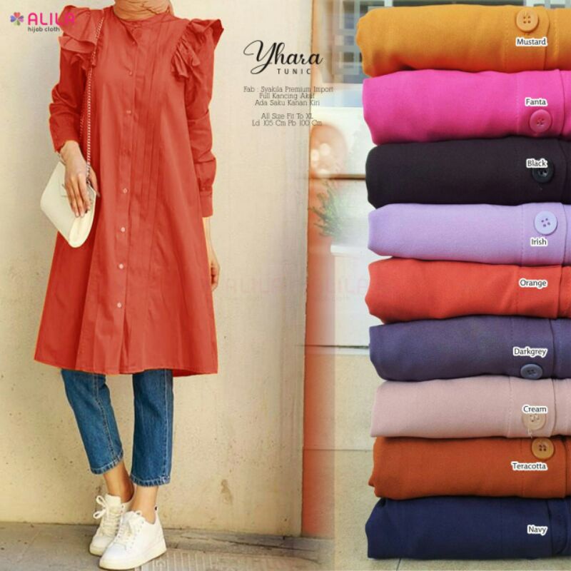 YHARA TUNIC BY ALILA||SYAKILA PREMIUM IMPORT FULL KANCING AKTIF LD 105 PB 100