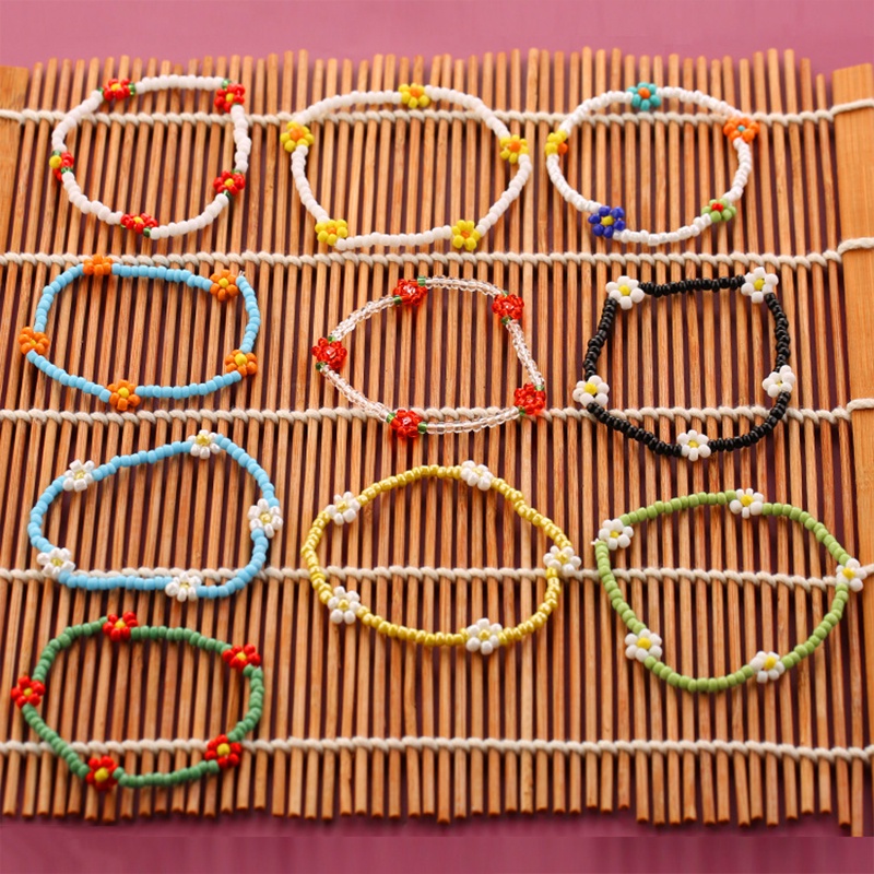 Fashion Tenunan Warna-warni Manik-manik Daisy Anklet / Gelang Beach Resort Style Accessories