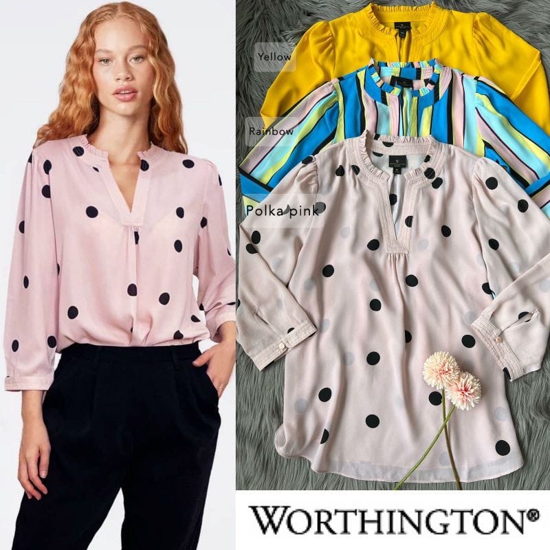 worthington colorful polkadot v neck hnm blouse kemeja