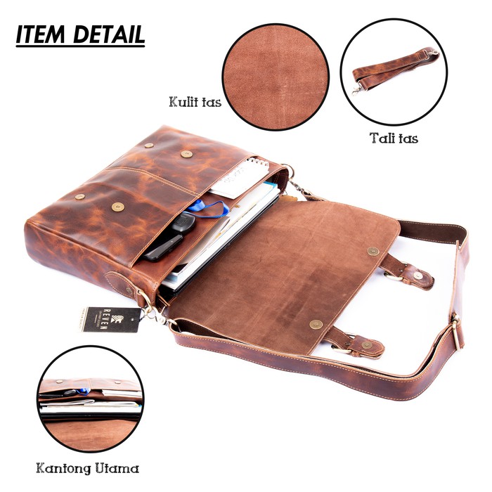 TAS SELEMPANG KERJA KANTOR LAPTOP PRIA TP-107 REVEN LEATHER GOODS