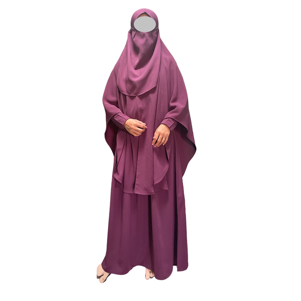 Haura Hijab Syari Gamis Setelan Khimar dan Cadar Meena Set Bahan Woolpeach Lux Size S - XXL-4