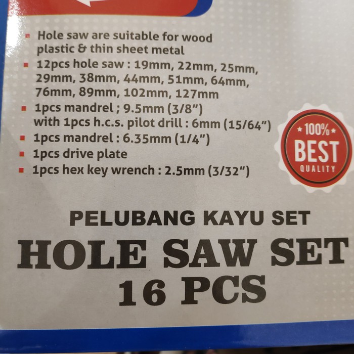 Holesaw Kit Hole Saw Kit Mata Bor Kayu Set Isi 16 Pcs / 127MM