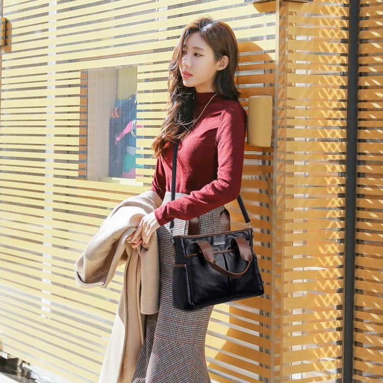 TAS KULIT SELEMPANG WANITA HITAM MORLEY TA408B5 IMPORT PREMIUM KOREA KULIAH HANDBAG KERJA SIMPLE ORI