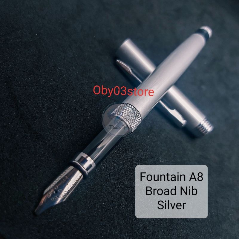 

Fountain Pen Kaligrafi A8 Silver Nib Broad 1.5mm Mata Lebar Pena Tinta Isi Ulang Pulpen Calligraphy Standard Ink Bahan Full Metal