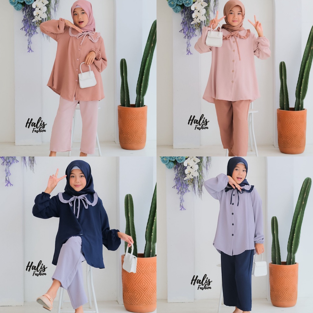 ONESET ZARA ZAHRANA HALIS DEWASA DAN ANAK Cringkel TUNIK + CELANA Model Rempel Dada Warna Cantik