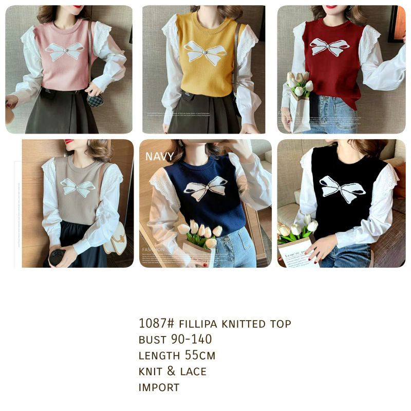 MDLV ~ 1087# Fillipa Knitted Top Pita Atasan Blouse Korea Rajut Import