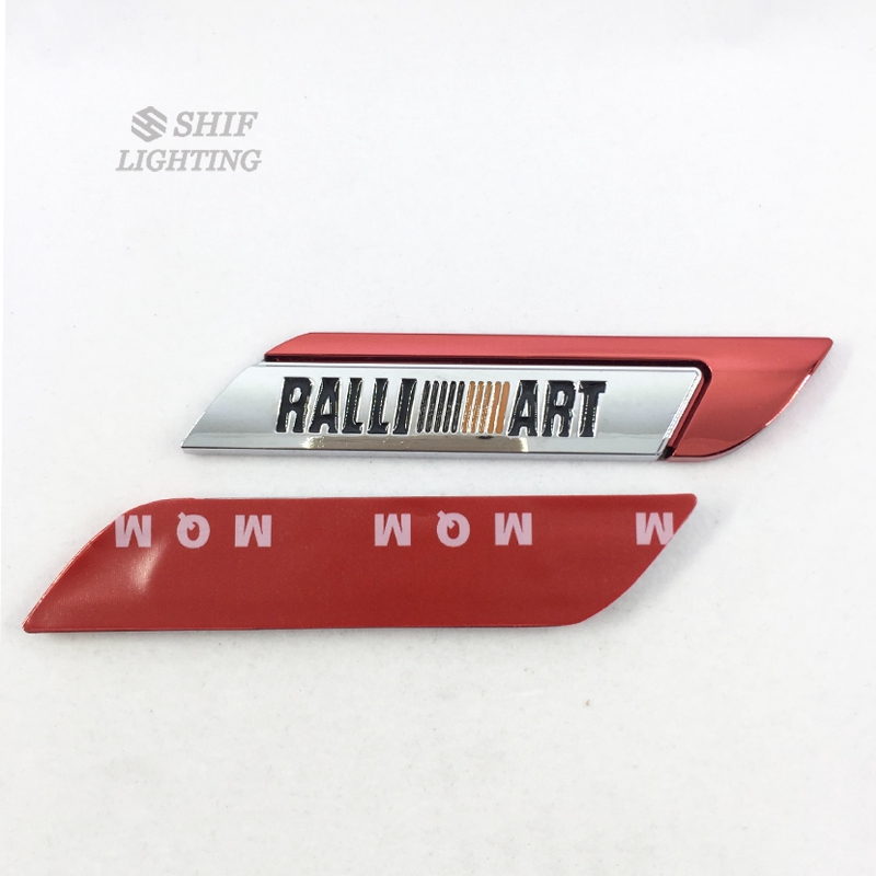 2pcs Stiker Emblem Logo Ralliart Bahan Metal Untuk Mobil Mitsubishi