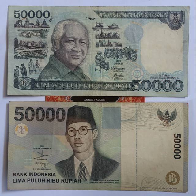 Paket uang kuno rp 50000 50rb rupiah soeharto mesem suharto mesem pak harto dan wr soepratman asli