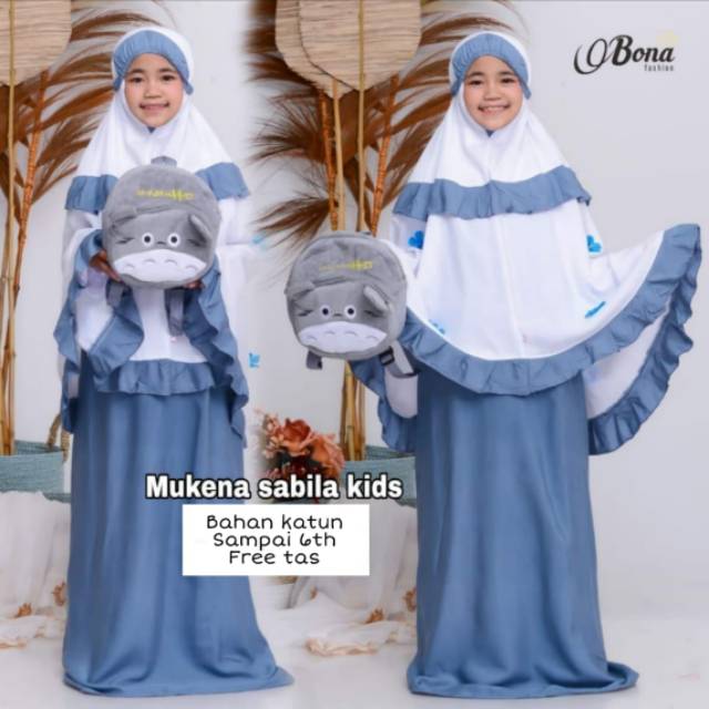 MUKENA ANAK - MUKENA SABILA KIDS - BAHAN KATUN - FREE TAS LUCU