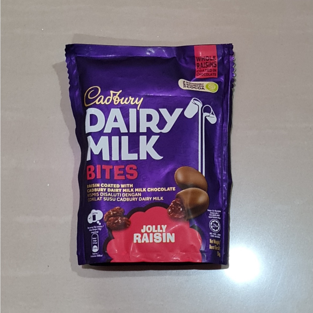 Coklat Cadbury Dairy Milk Bites Jolly Raisin 50 Gram