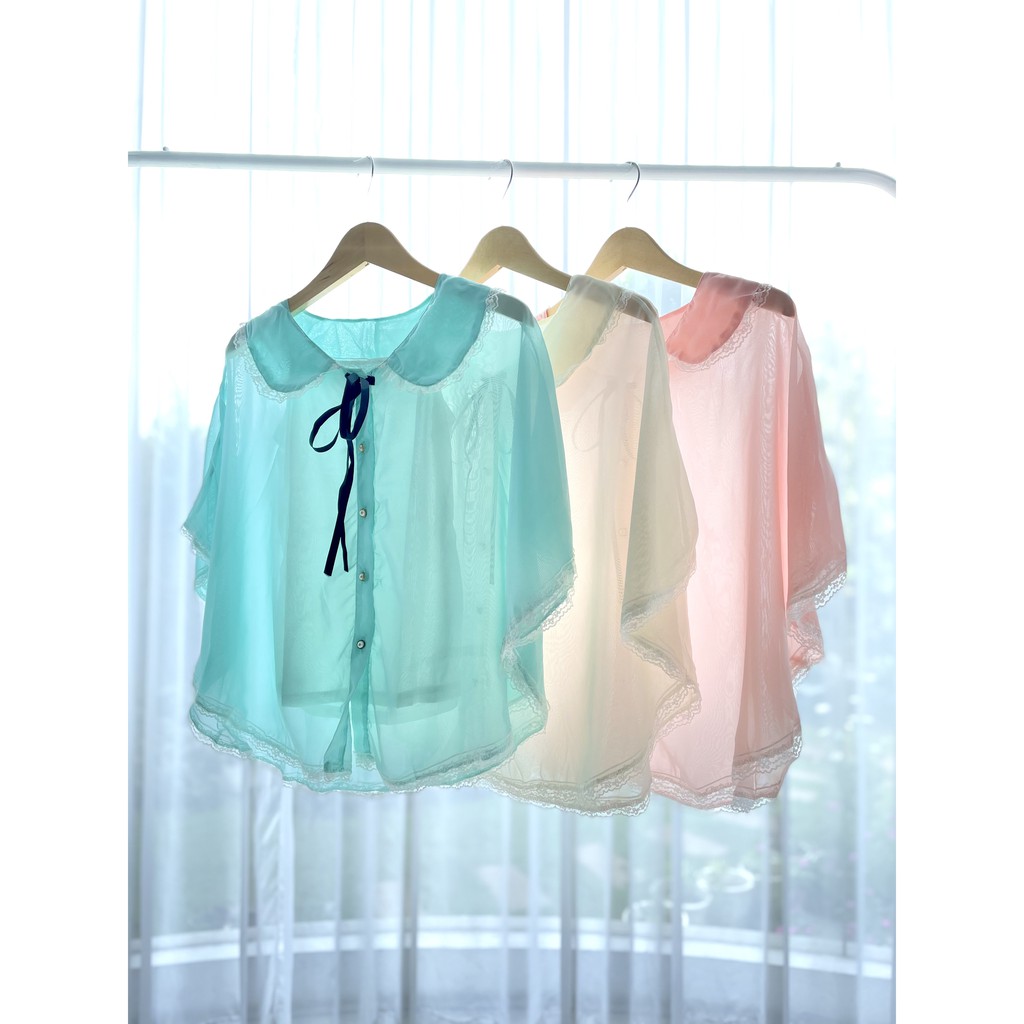 Blouse Vintage Renda / Blouse Pastel Korea / Blouse Lengan Kelelawar / Vintage Batwing Blouse