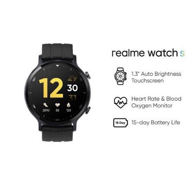 HP JAM REALME SMART WATCH S NEW ASLI ORIGINAL 100% GARANSI RESMI BARU WARNA HITAM BLACK NEW