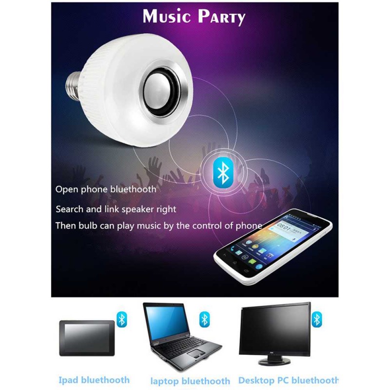 Bola Lampu Bohlam LED RGB E27 12W Bluetooth Speaker Remote Control