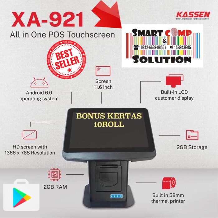 Mesin Kasir Touch Screen Android POSNDROID Kassen XA-921 / XA921 Printer 58mm