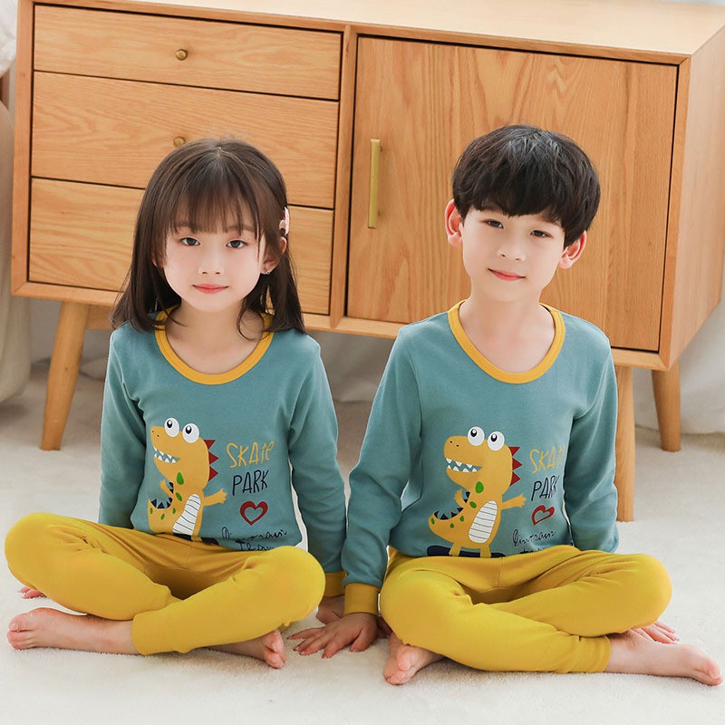 Baju Tidur Anak Anak Couple Lengan Panjang / Setelan Piyama Anak Perempuan Laki Laki Katun Impor