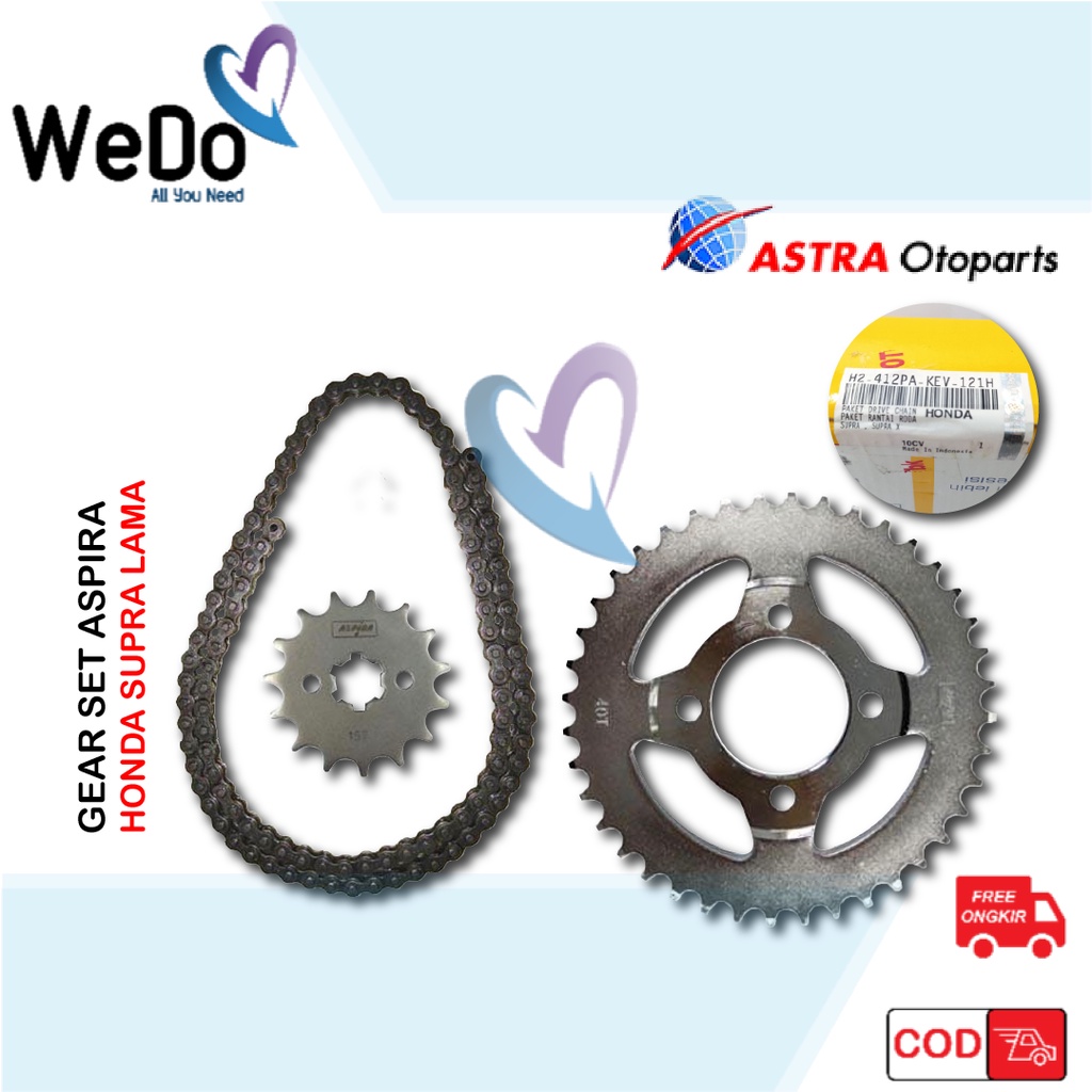 ASPIRA Gear Set Supra x lama Gear Depan Belakang Rantai Girset 428H