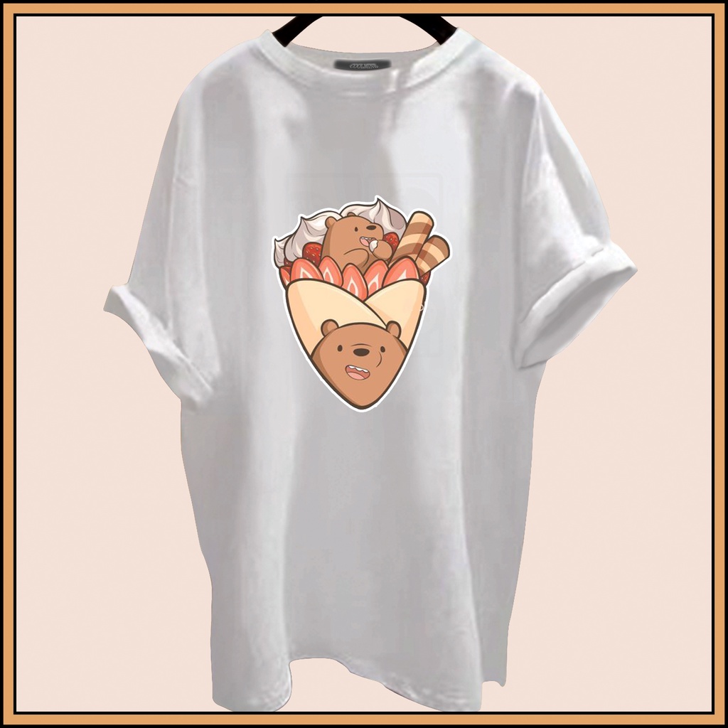 CALVIERO SHOP - BAJU KAOS ATASAN WANITA BEAR BROWN WAFFLE PRINT