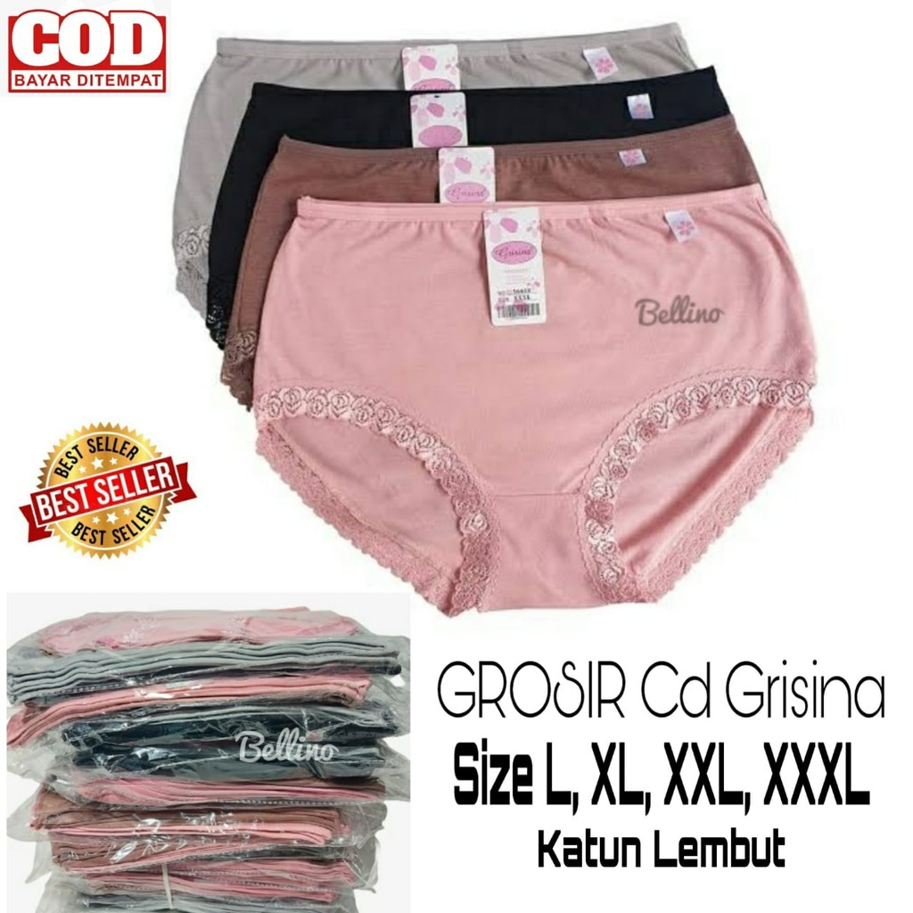 12pcs Celana Dalam Wanita Renda Grisina Size L XL XXL XXXL Grosir Lusinan CD Cewek Jumbo Sempak Cewe