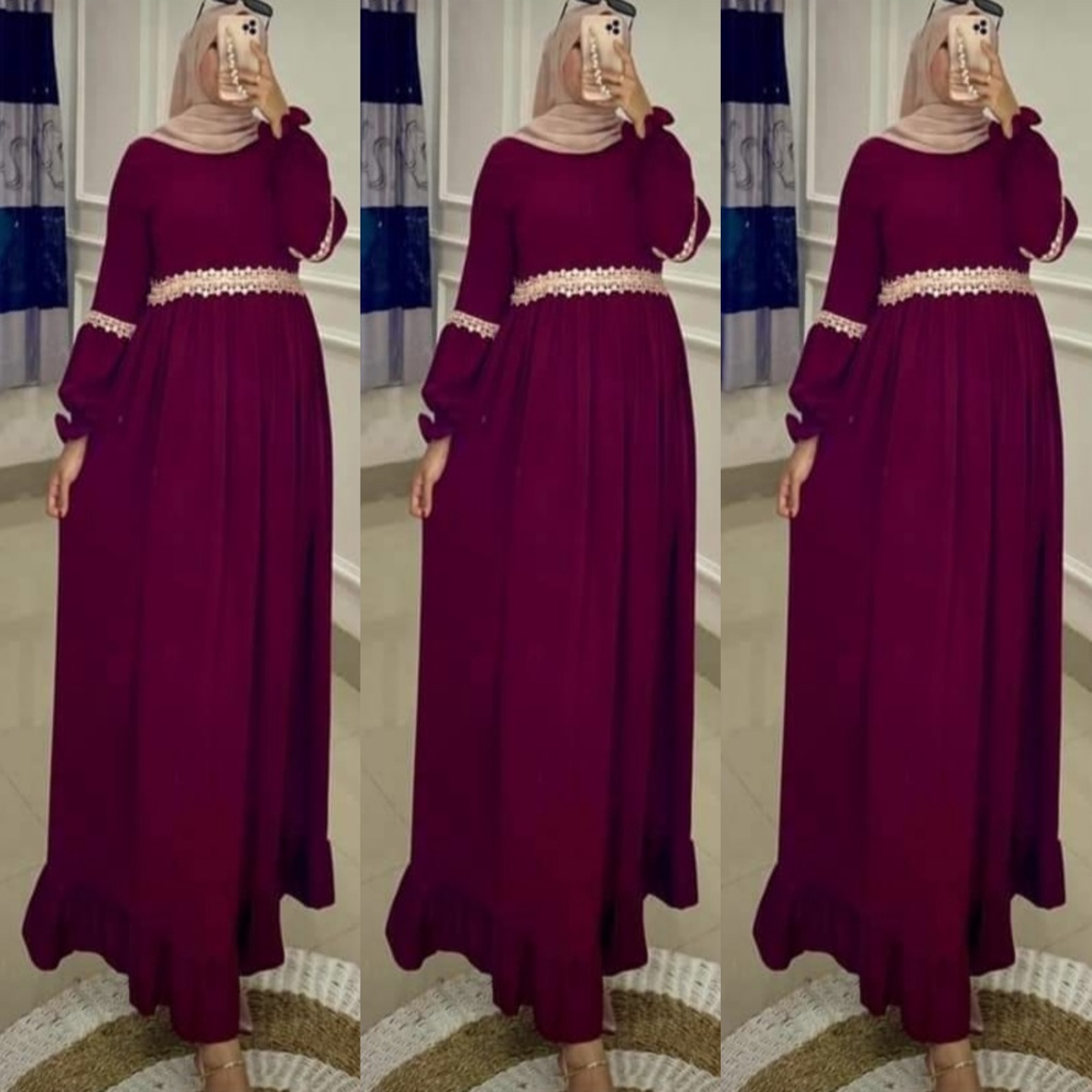 dayana maxi ceruty bebydoll renda impor terbaru /gamis syarii ceruty renda /gamis syarii kombinasi