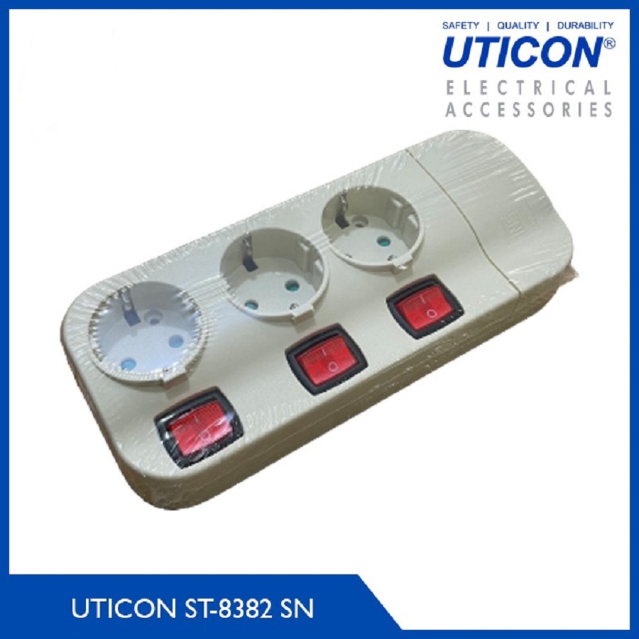 STOP KONTAK UTICON ST-8382SN 3 LUBANG + SAKLAR TERSENDIRI + PENGAMAN + PANEL TANPA KABEL