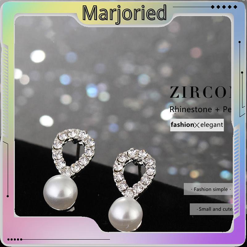 Anting Mutiara Pejantan Kristal Fashion Hati Mutiara Kristal Stud Anting-Anting Pesona Zirkon-MJD