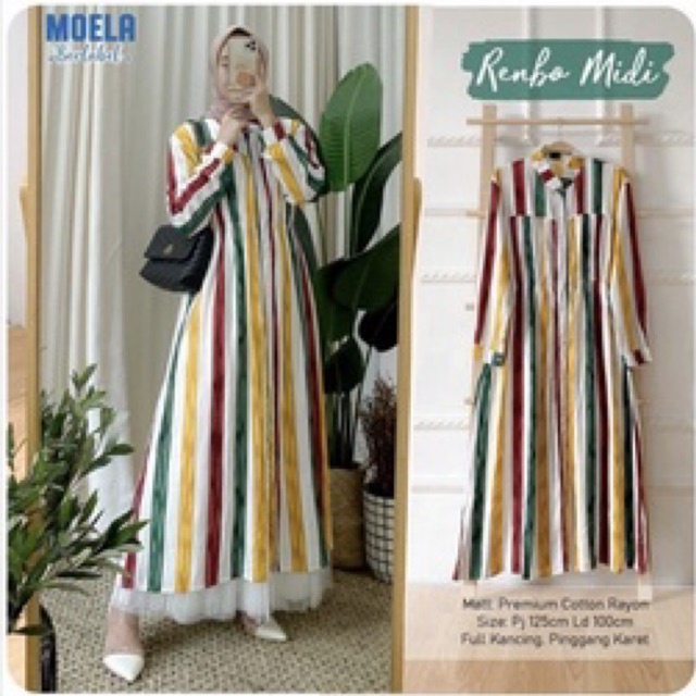 RENBO MIDI DRESS MOELA KATUN STRIPE GARIS
