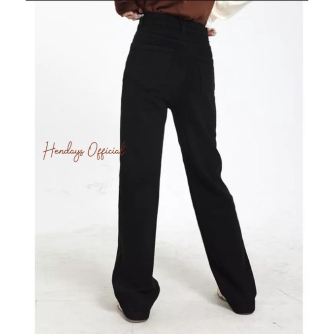 Highwaist Kulot Jeans Wanita Loose Jeans Black