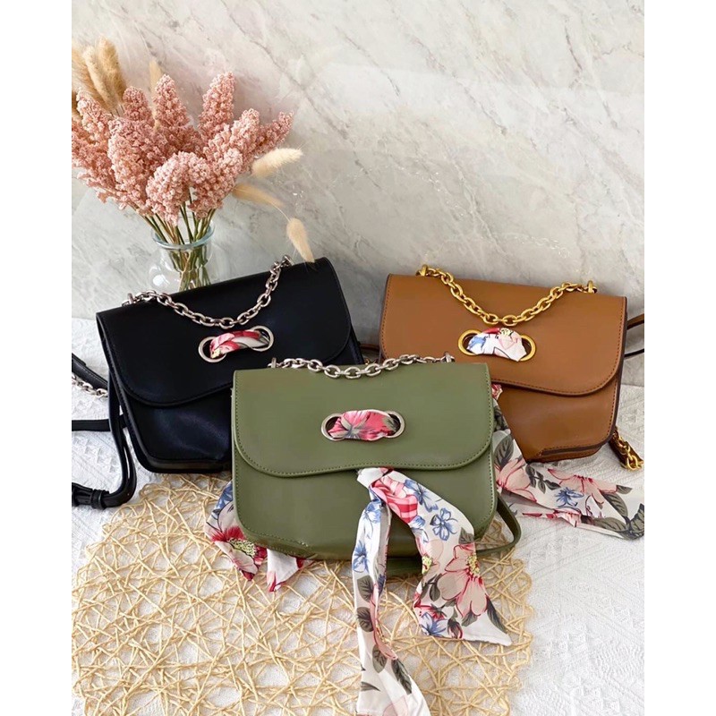 TAS WANITA CEWEK TERBARU IMPORT SELEMPANG CK719 CNK CHIFFON SCARF DOUBLE STRAP SHOULDER BAG PREMIUM