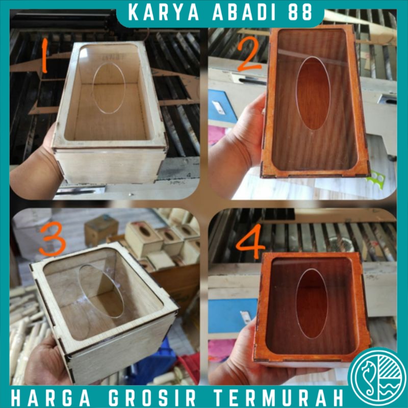GROSIR TERMURAH Kotak Tisu / Tempat Tisu Kayu Triplek + Akrilik / Box Tissue Triplek + Akrilik