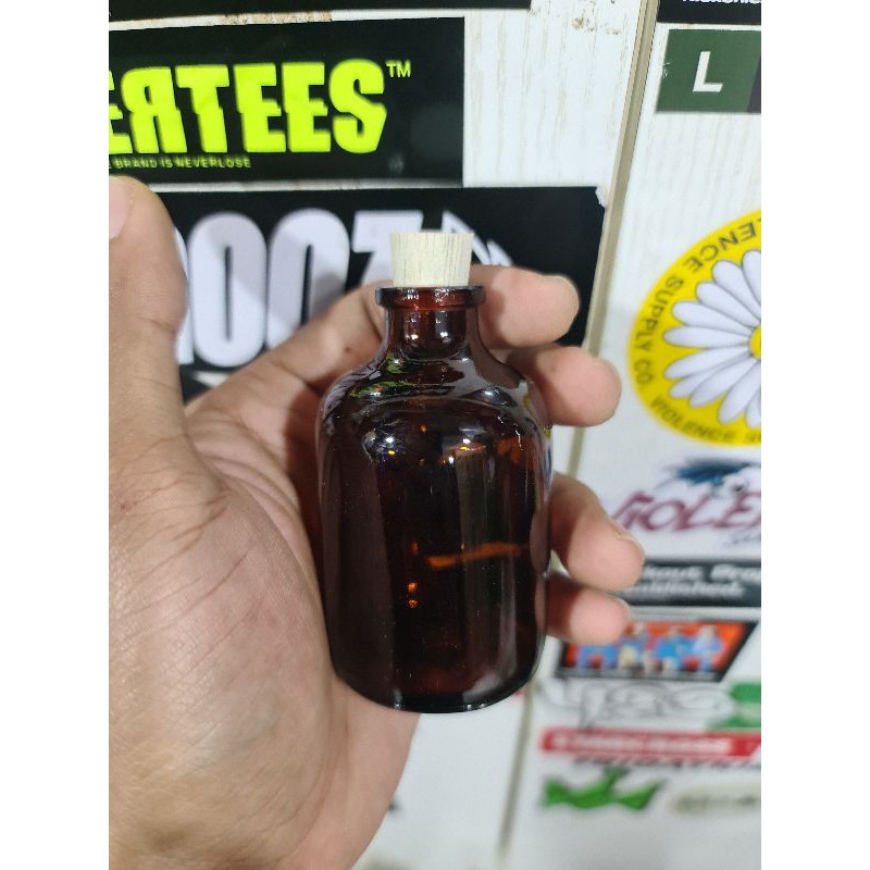 Botol Kaca VIAL 50ml AMBER / COKLAT 50ml tutup kayu gabus / plastik / karet / segel / botol diffuser