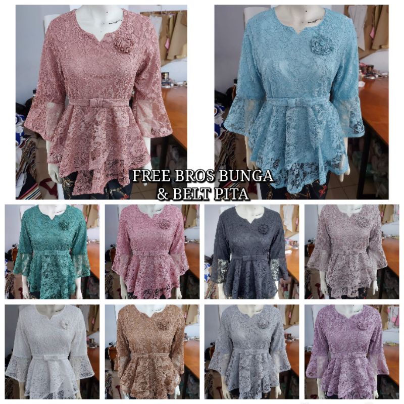 (Br36Tr) Blus atasan kebaya brokat GLITTER full furing tangan TEROMPET KeroncongBusana
