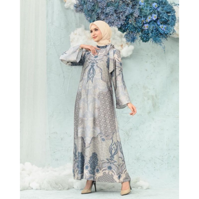 clarissa dress ORIGINAL by Wearing Klamby warna Cloud Grey Mewah Good High Quality Gamis Terbaru