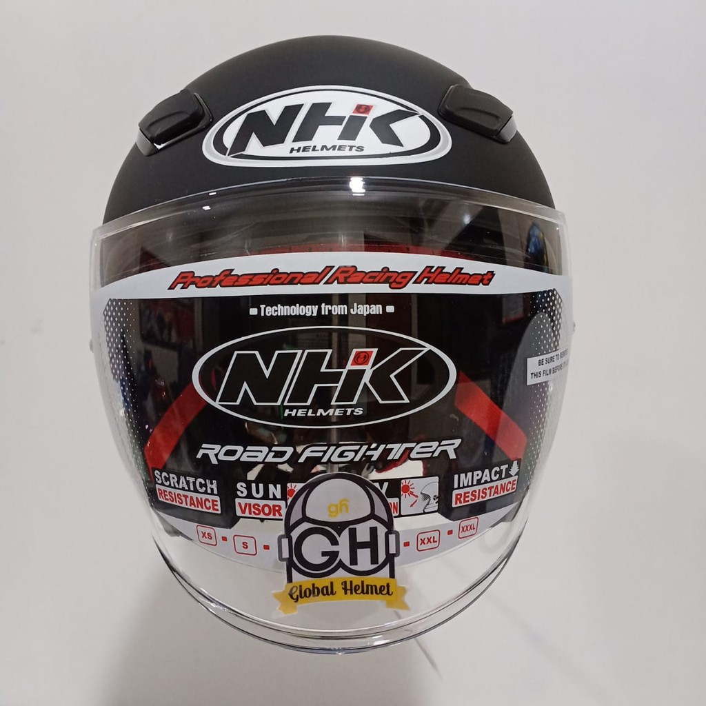 HELM NHK R1 BLACK DOFF NHK R-1 POLOS SOLID BLACK DOFF DOUBLE VISOR