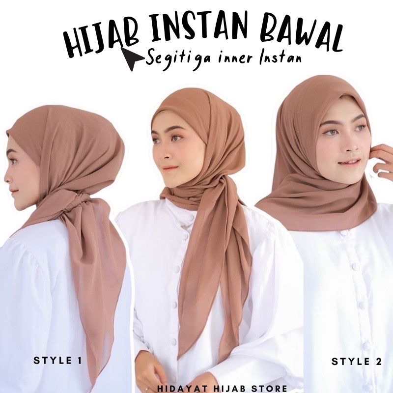 Hijab Segitiga Instan Bawal 1 layer plus inner /Segi3 /Segiempat instan inner/Ceruty baby doll