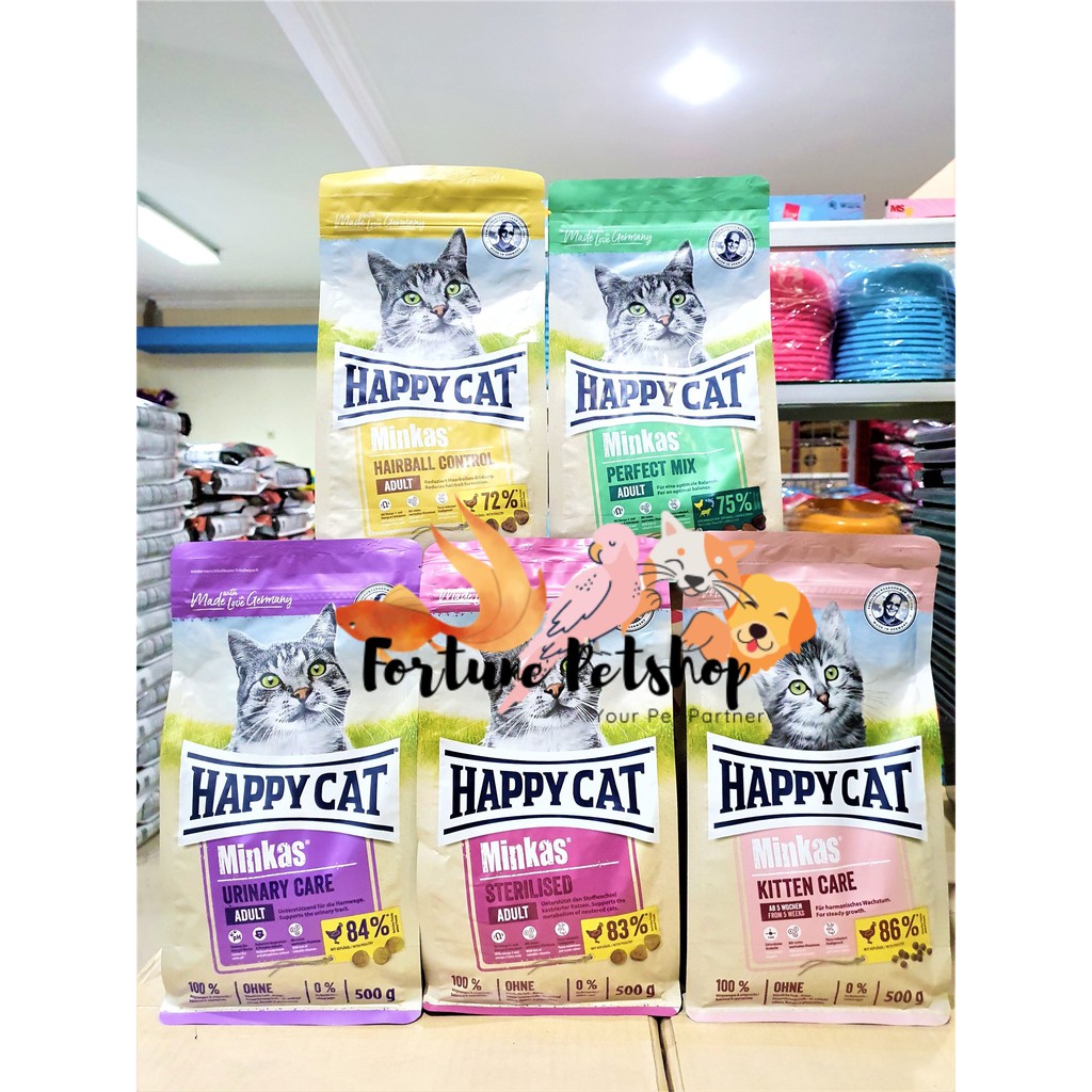 Happy Cat MINKAS Kitten /Perfect Mix / Sterilised 500gr/ Urinary 500gr/ Hairball 500gr FRESHPACK
