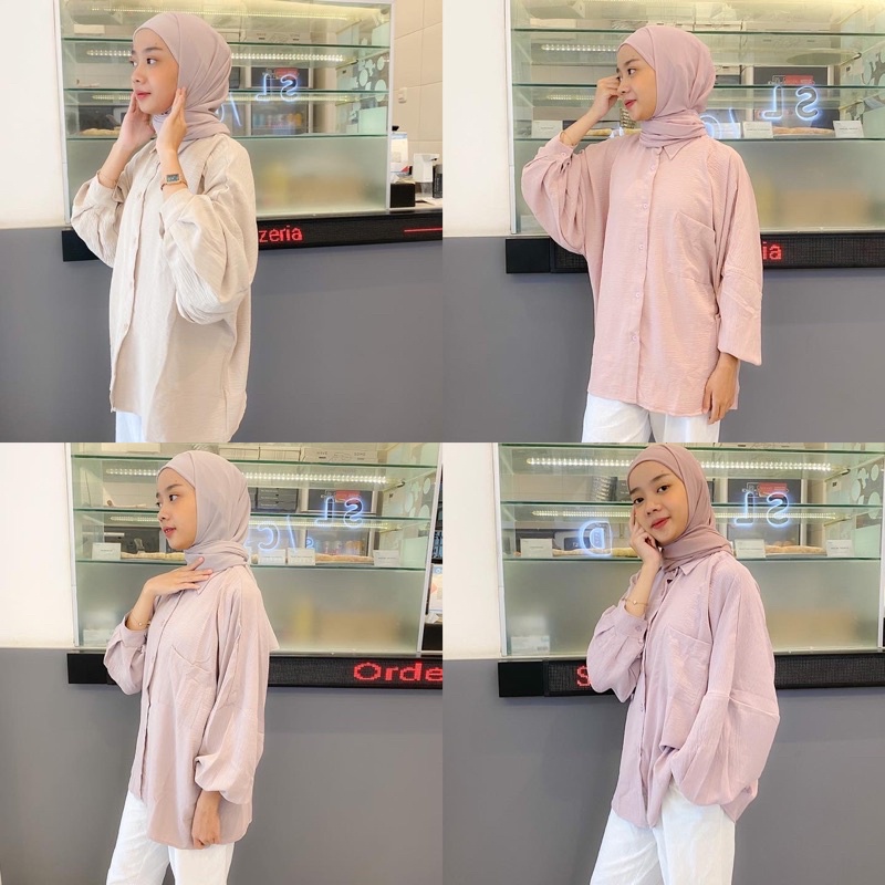 FARIVA - Candy Batwing Oversize Shirt Kemeja Bigsize Cey Crinkle Premium