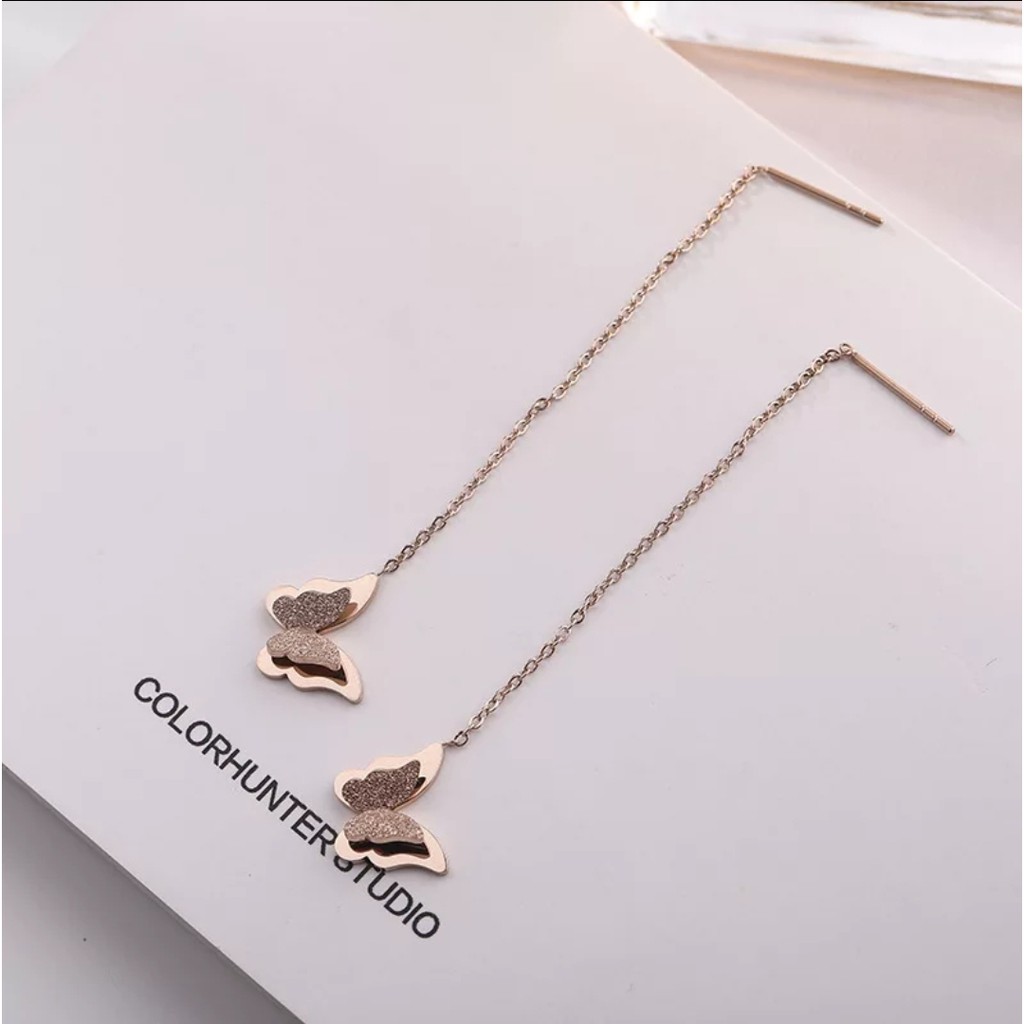 Anting Juntai Titanium Model Kupu-Kupu Tersedia Warna Rose Gold dan Gold