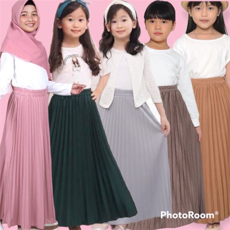 Amirashopkdr Rok Panjang Anak Rok Plisket Tanggung Rok Bawahan Anak Hitam Coksu Dusty pink Abu