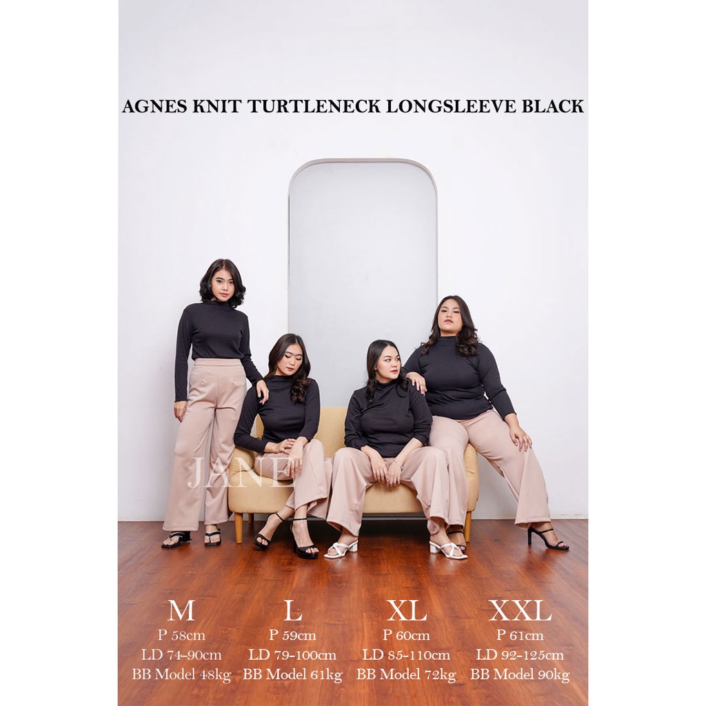 JANE COLLECTION || Atasan Wanita Lengan Panjang Kaos Hijabers Rajut Agnes Knit Turtleneck Longsleeve