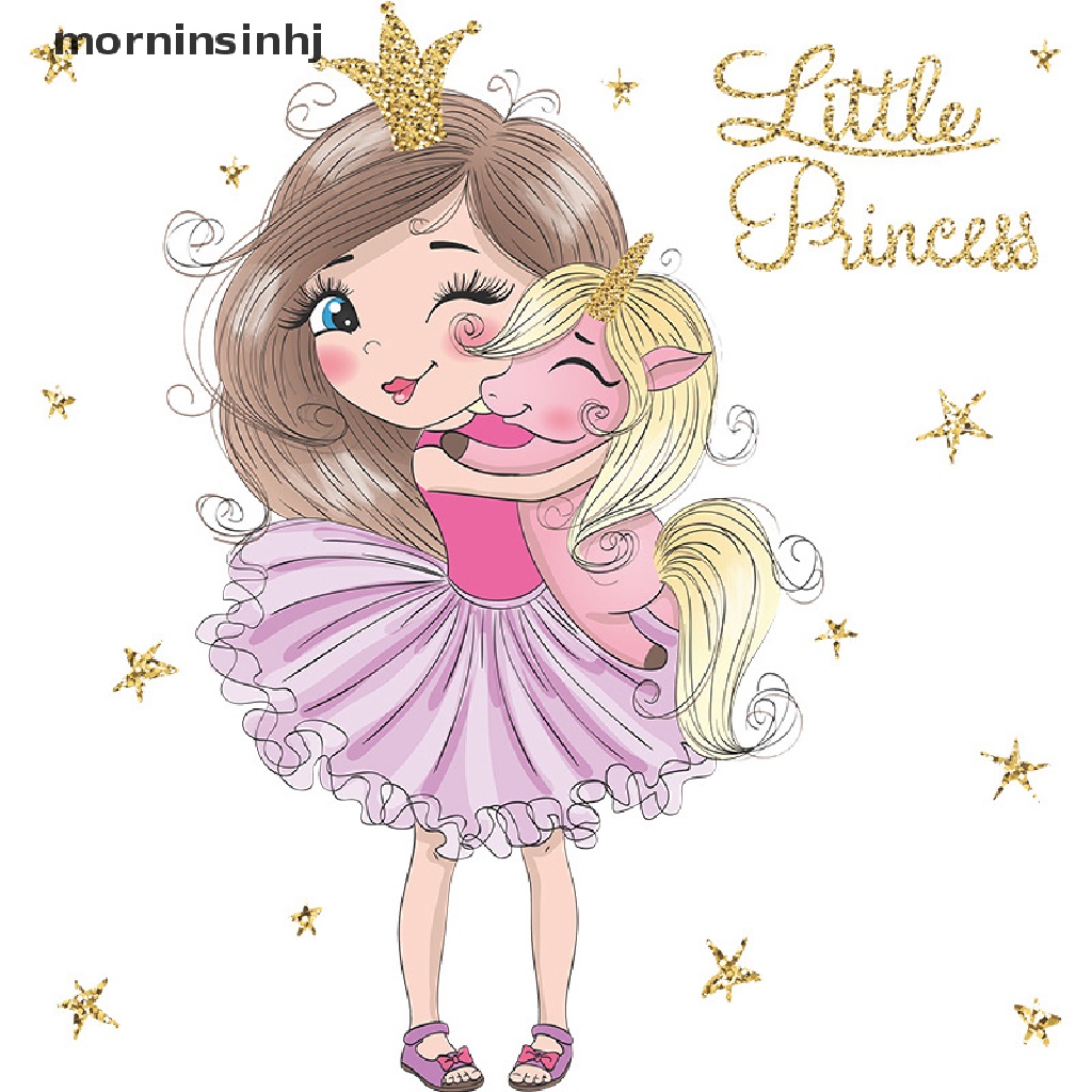 Mor Stiker Dinding Desain Princess &amp; Little Unicorn Lucu Untuk Kamar Tidur