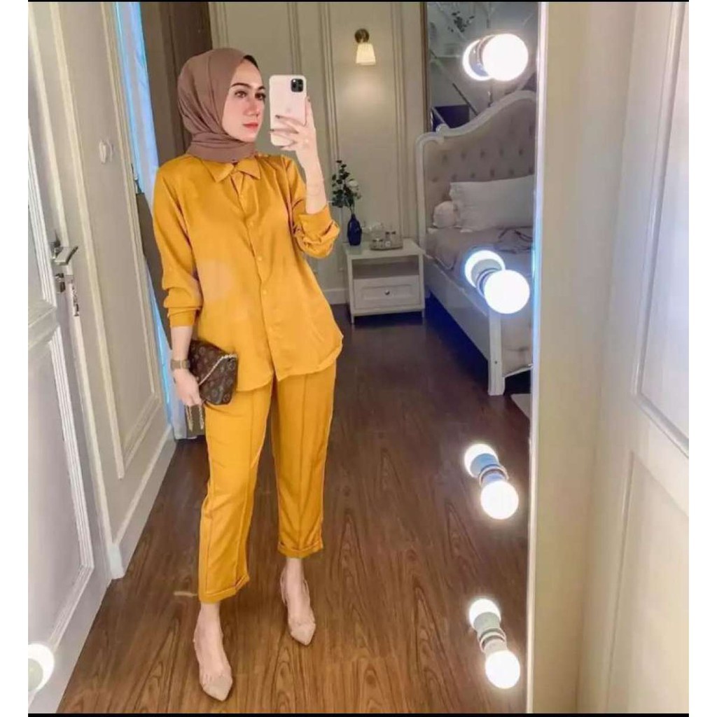 Setelan Wanita One Set Muslim Import Baju Stelan Motif Polos/Rayon Viscose /Setcel Kekinian